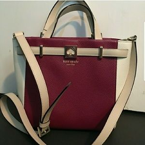 ♤ Kate Spade Maroon, White, Beige Purse ♤